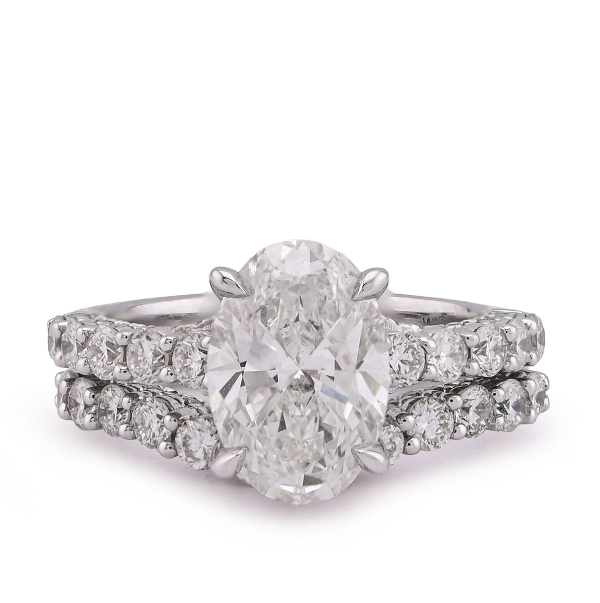 14k White Gold 3 CTW Centre Oval Solitaire Women Engagement Ring with Band 4.90CT Lab Diamond 8.6gm