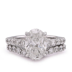 14k White Gold 3 CTW Centre Oval Solitaire Women Engagement Ring with Band 4.90CT Lab Diamond 8.6gm