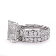 14k White Gold 5CTW Emerald Centre Solitaire 7.27CT Lab Diamond Women Ring with Band 8.6gm