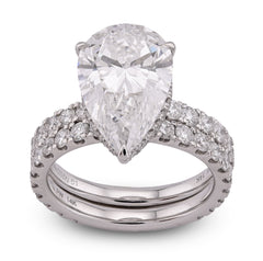 14k White Gold Tear Drop/Pear Shape 5.03CTW Solitaire with Band 7.01CT Lab Diamond Women Ring 7gm