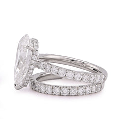 14k White Gold Tear Drop/Pear Shape 5.03CTW Solitaire with Band 7.01CT Lab Diamond Women Ring 7gm