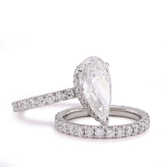 14k White Gold Tear Drop/Pear Shape 5.03CTW Solitaire with Band 7.01CT Lab Diamond Women Ring 7gm