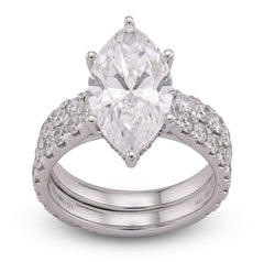 14k White Gold Marquise 4.06CTW Solitaire Centre Side Iced 6.11CT Womens Lab Diamond Ring with Band 7.8gm