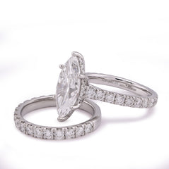 14k White Gold Marquise 4.06CTW Solitaire Centre Side Iced 6.11CT Womens Lab Diamond Ring with Band 7.8gm