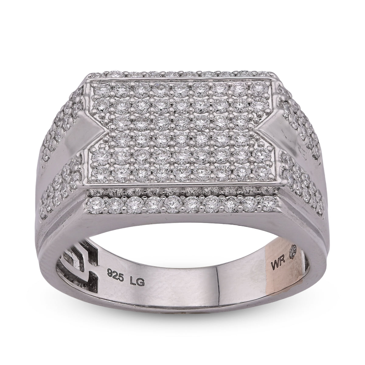 925 SS 1.18CTW Men Rectangle Diamond Cut Lab Diamond Pinky Ring 6gm