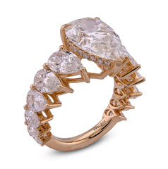 14k Yellow Gold Tear Drop/Pear Shape Solitaire 5CTW Centre 9.8CT Side Iced Lab Diamond Women Ring 7.6gm