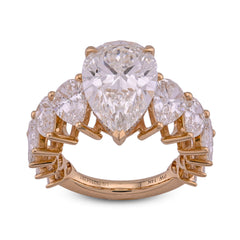 14k Yellow Gold Tear Drop/Pear Shape Solitaire 5CTW Centre 9.8CT Side Iced Lab Diamond Women Ring 7.6gm