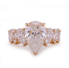 14k Yellow Gold Tear Drop/Pear Shape Solitaire 5CTW Centre 9.8CT Side Iced Lab Diamond Women Ring 7.6gm