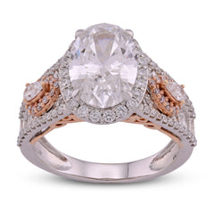 14k White Gold Oval 3.0CTW Centre Solitaire Round/Baguette/Pear Lab Diamond 4.03CT Womens Ring 7.3gm