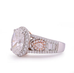 14k White Gold Oval 3.0CTW Centre Solitaire Round/Baguette/Pear Lab Diamond 4.03CT Womens Ring 7.3gm