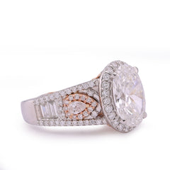 14k White Gold Oval 3.0CTW Centre Solitaire Round/Baguette/Pear Lab Diamond 4.03CT Womens Ring 7.3gm