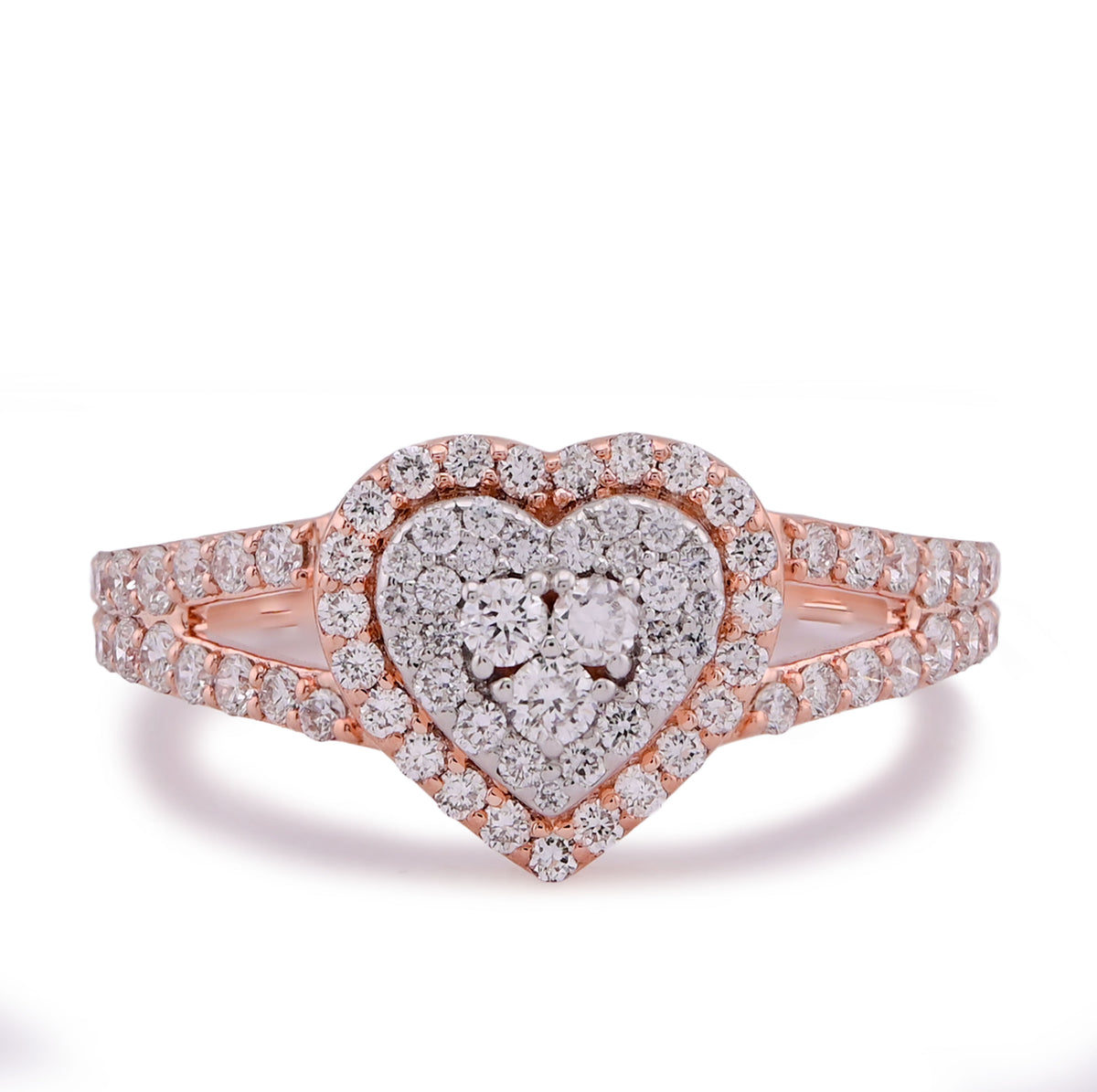 10k Rose Gold Two Layer Heart Shape 0.76CTW Lab Diamond Womens Ring 3gm