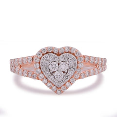 10k Rose Gold Two Layer Heart Shape 0.76CTW Lab Diamond Womens Ring 3gm
