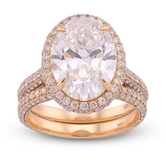 14k Yellow Gold Oval Shape 5.1CT Centre Solitaire 6.9CT Lab Diamond Side Round Women Ring with Band 7.2gm