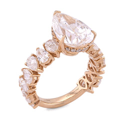 14k Yellow Gold 5.03CTW Tear Drop/Pear Shape Solitaire Centre 7.9CT Lab Diamond Women Ring 6gm