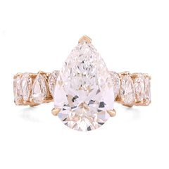 14k Yellow Gold 5.03CTW Tear Drop/Pear Shape Solitaire Centre 7.9CT Lab Diamond Women Ring 6gm