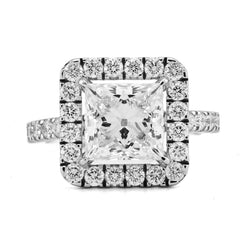 14k White Gold 3.01CTW Radiant Solitaire Centre Round Side 4.51CT Lab Diamond Women Ring 5.7gm