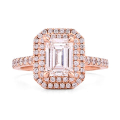 14k Rose Gold 1.5CTW Emerald Centre Solitaire Two Layer Octagon Lab Diamond 2CT Women Ring 4.6gm
