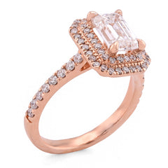 14k Rose Gold 1.5CTW Emerald Centre Solitaire Two Layer Octagon Lab Diamond 2CT Women Ring 4.6gm