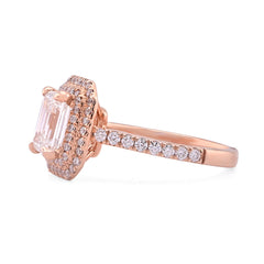 14k Rose Gold 1.5CTW Emerald Centre Solitaire Two Layer Octagon Lab Diamond 2CT Women Ring 4.6gm