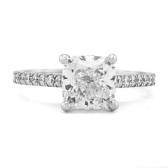 14k White Gold Cushion Centre Solitaire 2CTW Lab Diamond Womens Ring 4.1gm
