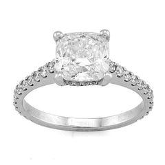 14k White Gold Cushion Centre Solitaire 2CTW Lab Diamond Womens Ring 4.1gm