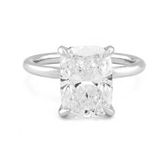 14k White Gold 4.03CTW Cushion Cut Solitaire Centre 4.17TC Lab Diamond Womens Ring 4.6gm