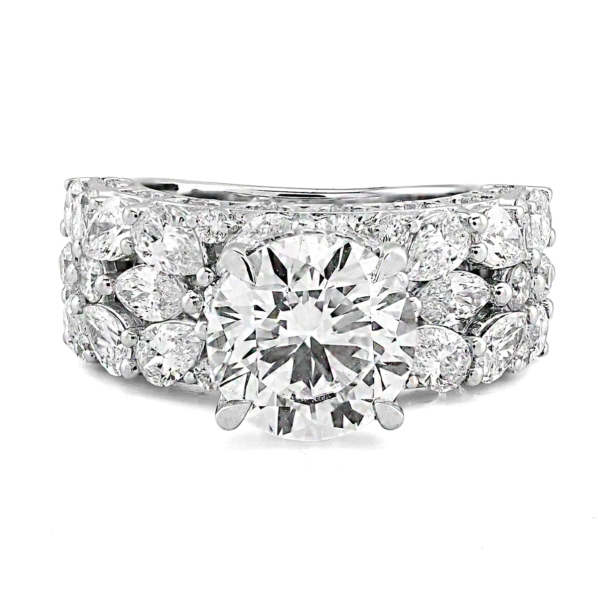 14k White Gold Round Solitaire Tear Drop/Marquise 7.7CTW Lab Diamond Side Iced Women Ring 11gm