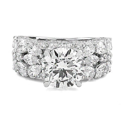 14k White Gold Round Solitaire Tear Drop/Marquise 7.7CTW Lab Diamond Side Iced Women Ring 11gm