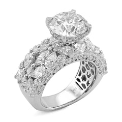 14k White Gold Round Solitaire Tear Drop/Marquise 7.7CTW Lab Diamond Side Iced Women Ring 11gm
