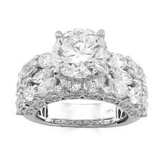 14k White Gold Round Solitaire Tear Drop/Marquise 7.7CTW Lab Diamond Side Iced Women Ring 11gm