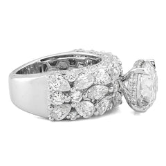 14k White Gold Round Solitaire Tear Drop/Marquise 7.7CTW Lab Diamond Side Iced Women Ring 11gm