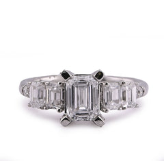 14k White Gold 1CTW Emerald Solitaire Centre 2TC Lab Diamond Womens Ring 3.3gm