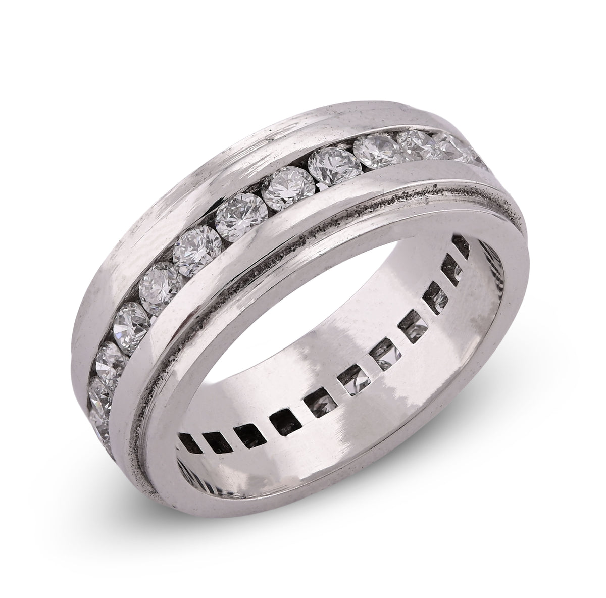 10k White Gold 2CTW Centre Row Band Lab Diamond Mens Ring 10gm