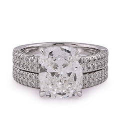 14k White Gold Cushion Cut 4CTW Centre Stone 5TC Lab Diamond 2 Row Womens Wedding Ring with Band 8.9gm