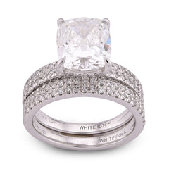 14k White Gold Cushion Cut 4CTW Centre Stone 5TC Lab Diamond 2 Row Womens Wedding Ring with Band 8.9gm