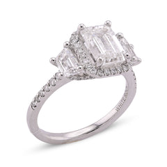 14k White Gold 2CTW Centre Emerald Solitaire Halo 3.15TC Lab Diamond Womens Ring 4.7gm