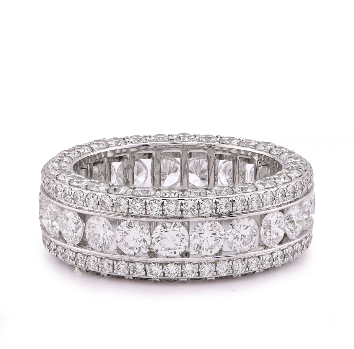 10k White Gold 8CTW 3 Row Fully Iced Out Round Lab Diamond Mens Band Ring 10gm