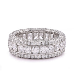 10k White Gold 8CTW 3 Row Fully Iced Out Round Lab Diamond Mens Band Ring 10gm