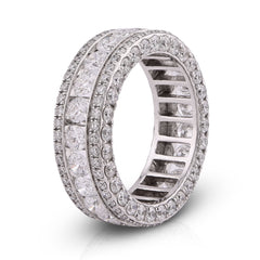 10k White Gold 8CTW 3 Row Fully Iced Out Round Lab Diamond Mens Band Ring 10gm
