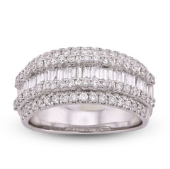 14k White Gold 1.09CTW Baguette Centre Row 5 Row Mens Ring Band 7.4gm