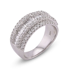 14k White Gold 1.09CTW Baguette Centre Row 5 Row Mens Ring Band 7.4gm