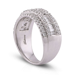 14k White Gold 1.09CTW Baguette Centre Row 5 Row Mens Ring Band 7.4gm
