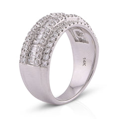 14k White Gold 1.09CTW Baguette Centre Row 5 Row Mens Ring Band 7.4gm