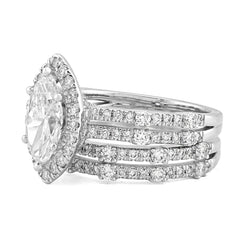 14k White Gold 1.5CTW Centre Marquise Solitaire 2 Row Band 2.8TC Lab Diamond Women Ring with Band 8.9gm
