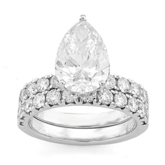 14k White Gold 3.5CTW Tear Drop/Pear 4.5TC Lab Diamond Side Iced Womens Ring wih Band 7.8gm