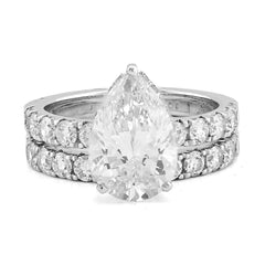 14k White Gold 3.5CTW Tear Drop/Pear 4.5TC Lab Diamond Side Iced Womens Ring wih Band 7.8gm
