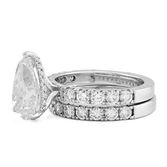 14k White Gold 3.5CTW Tear Drop/Pear 4.5TC Lab Diamond Side Iced Womens Ring wih Band 7.8gm