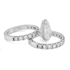 14k White Gold 3.5CTW Tear Drop/Pear 4.5TC Lab Diamond Side Iced Womens Ring wih Band 7.8gm