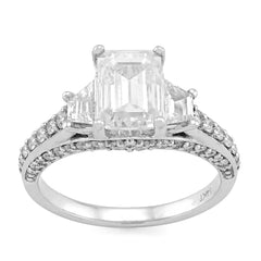 14k White Gold 2CTW Centre Emerald Stone Side Iced 3TC Lab Diamond Women Engagement Ring 5.8gm